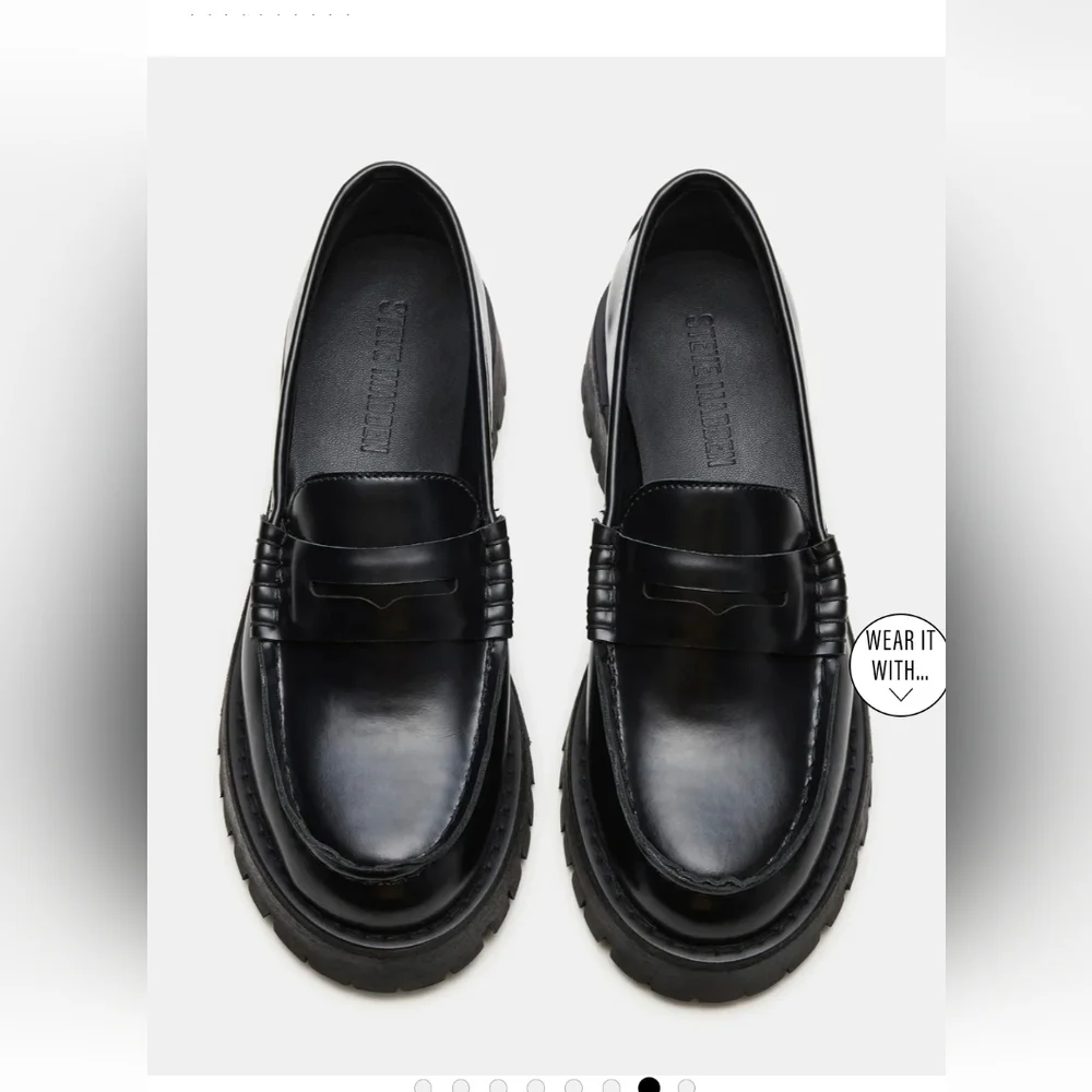 Steve Madden Langston Black Leather Loafers Size 8 - Picture 1 of 5